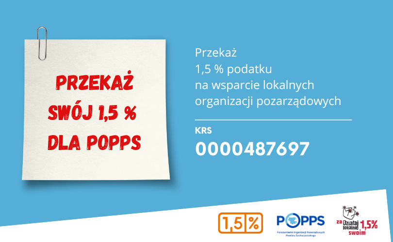 grafika z prośbą o przekazanie półtora procent podatku dla POPPS